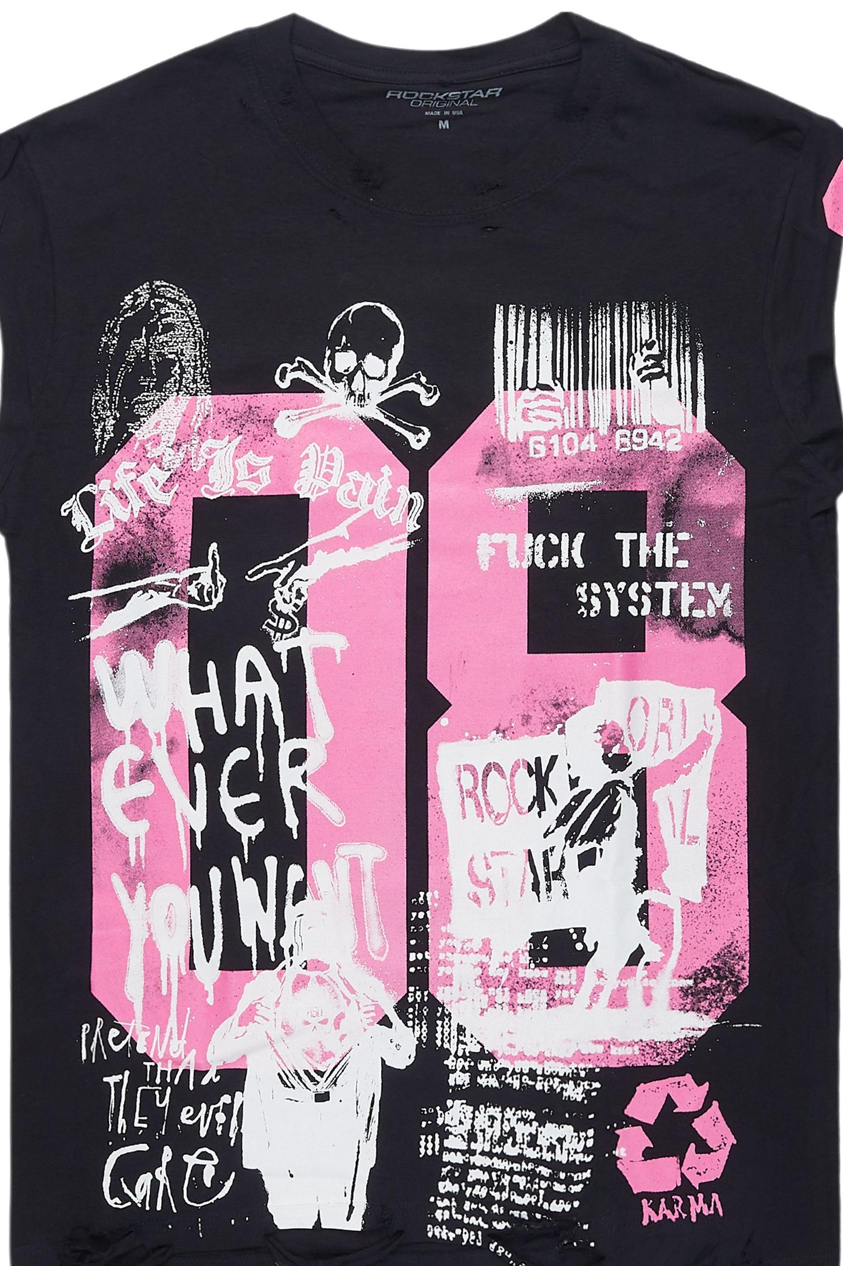 Grill Black/Pink Graphic Muscle T-Shirt Male Product Image