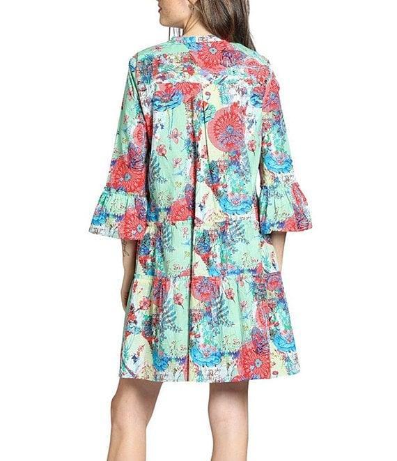 APNY Woven Printed Crew Neck 3/4 Sleeves Shift Dress Product Image