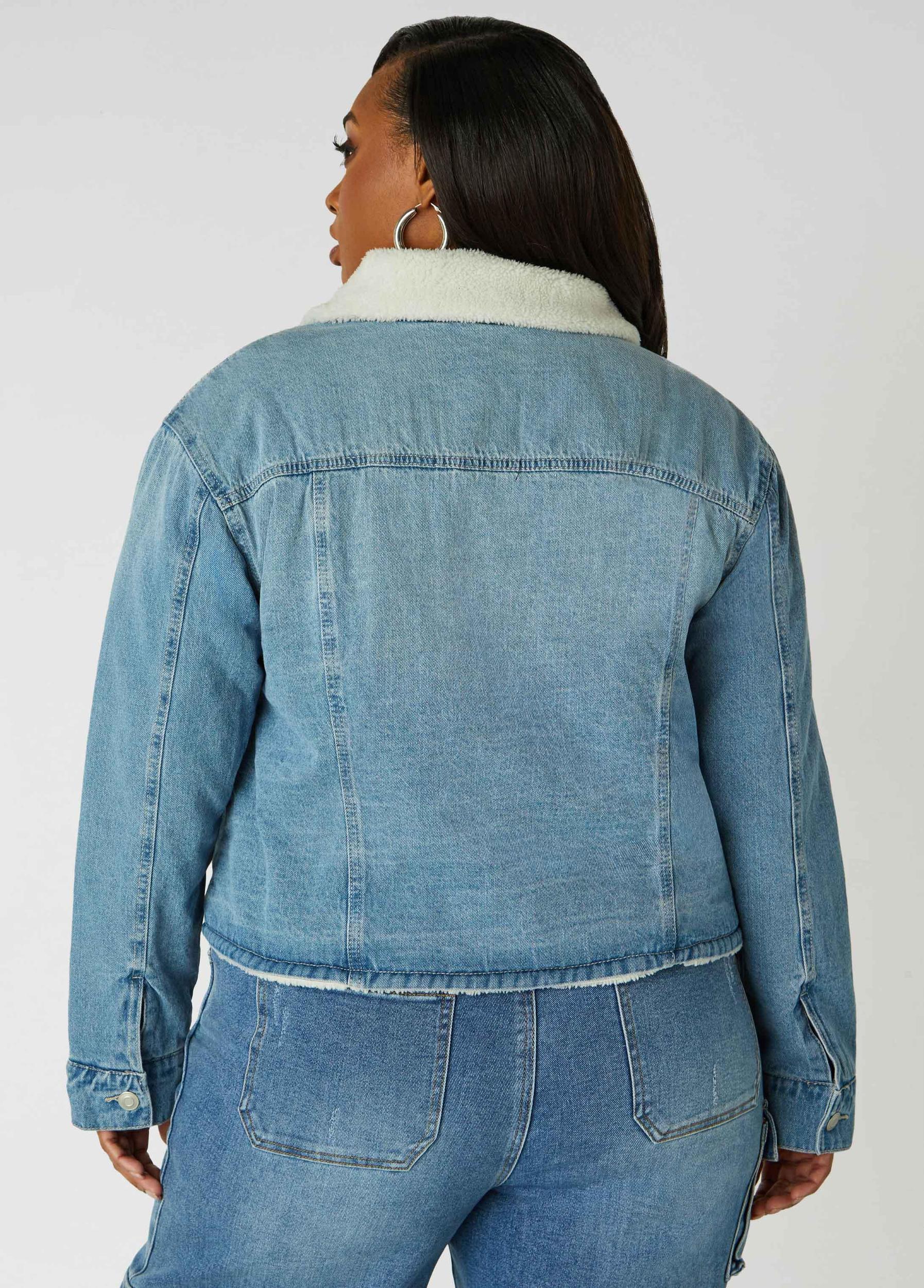 Plus Size Faux Shearling Lined Denim Jacket Ashley Stewart Product Image