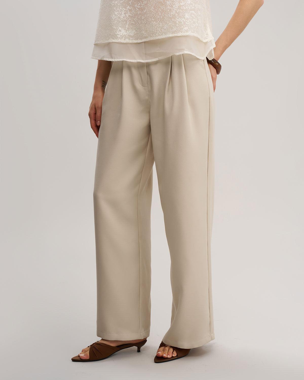 Apricot Ruched Straight Pants Product Image