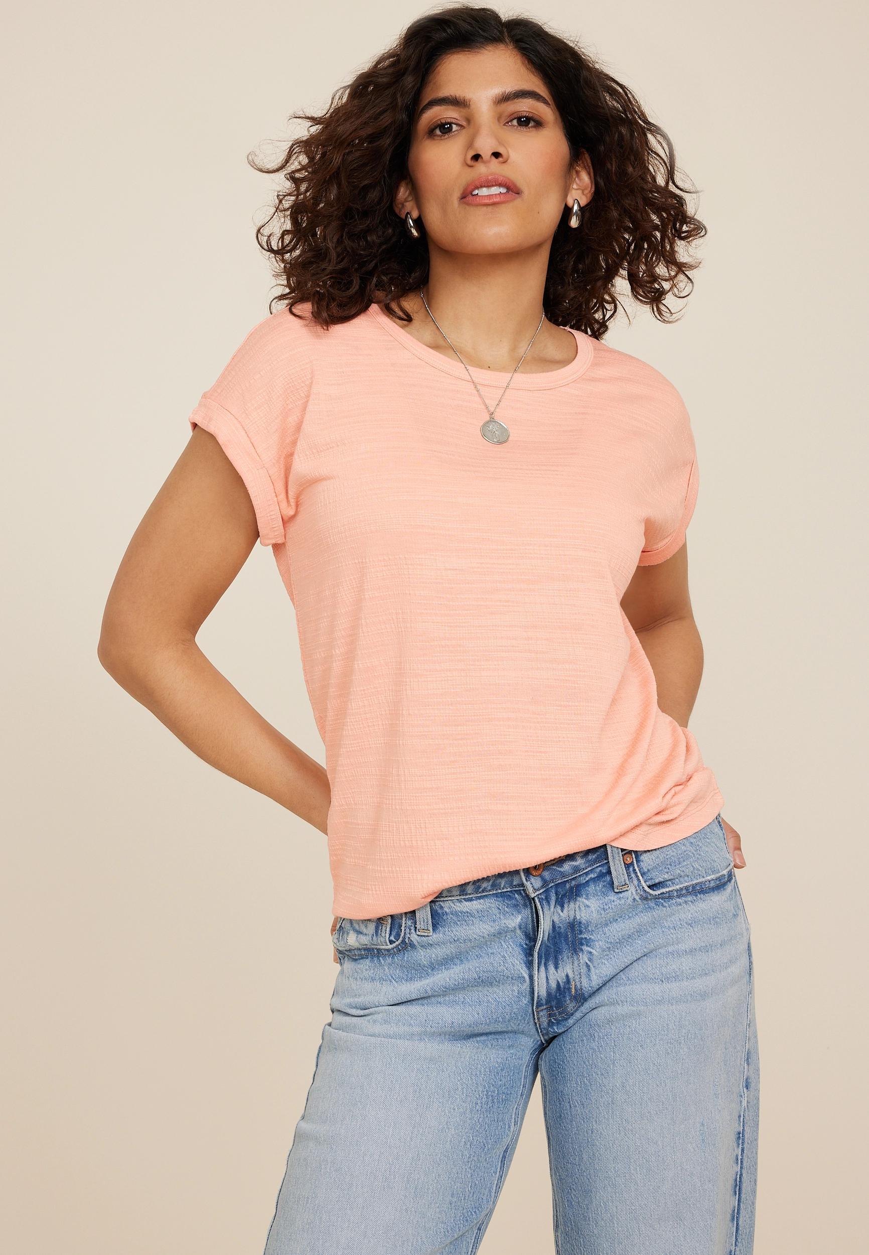 Maurices Womens X Small Size 24/7 Clara Textured Short Sleeve Tee Blue Product Image