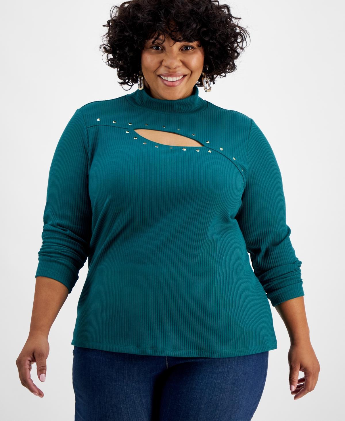 I.n.c. International Concepts Womens Studded Cut-Out Mock-Neck Top, Xs-3X, Created for Macys Product Image