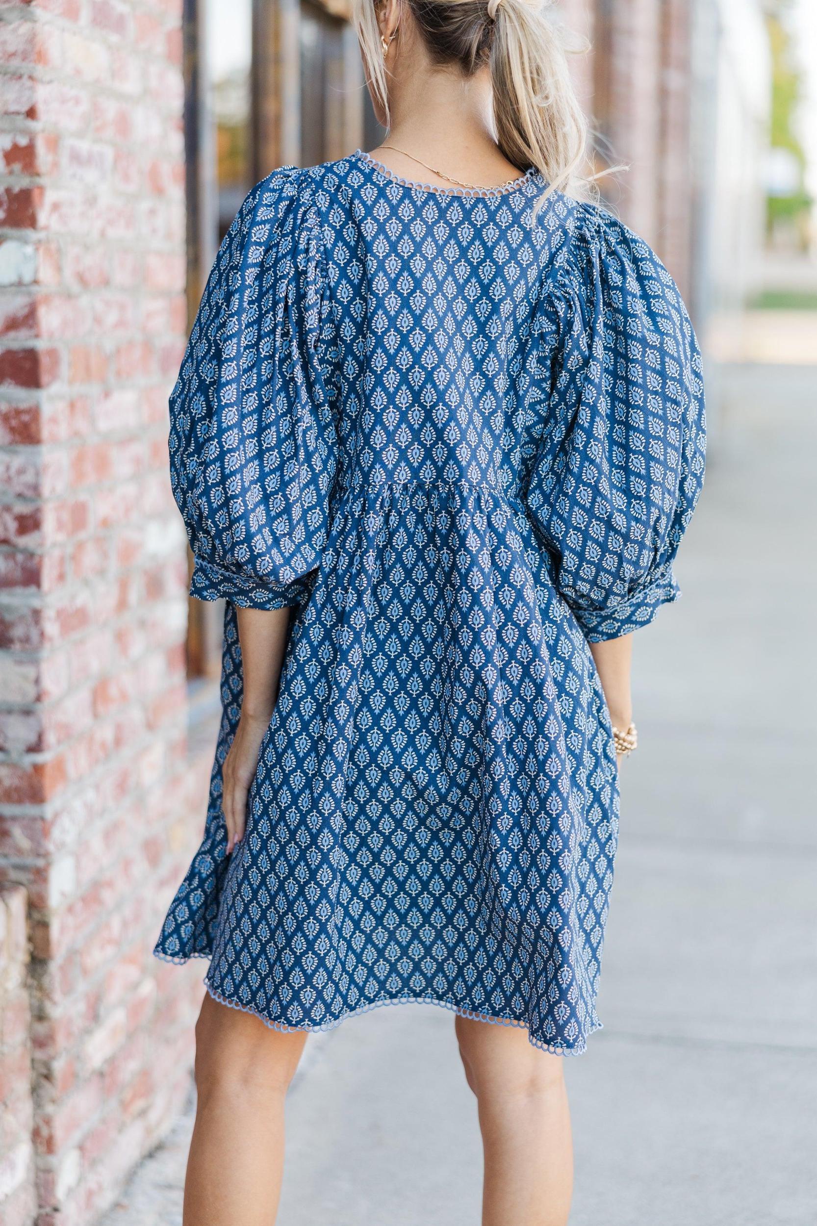 Moving Forward Denim Blue Medallion Dress Female Product Image