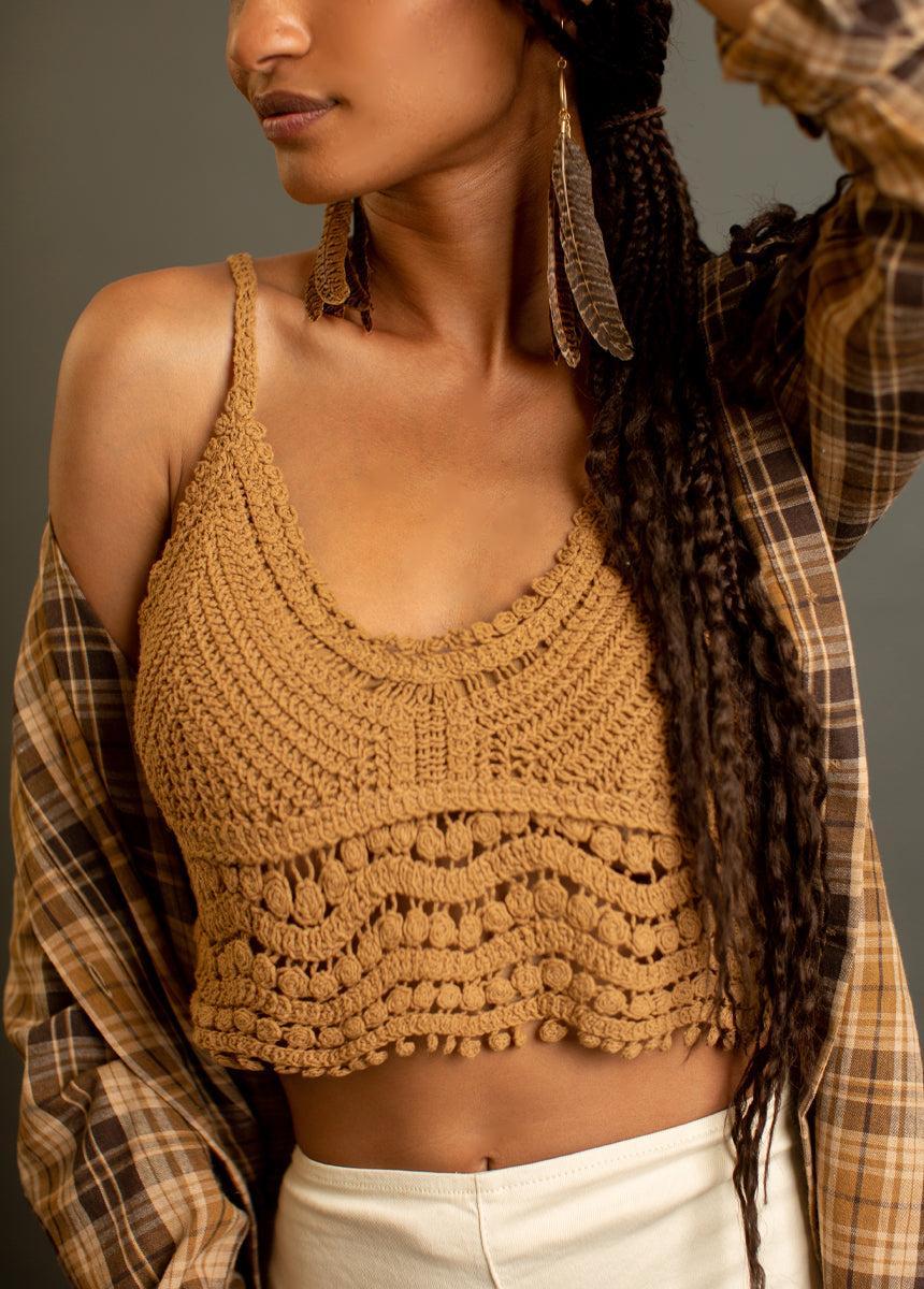 Sonnet Crochet Top in Tarnished Gold Female Product Image