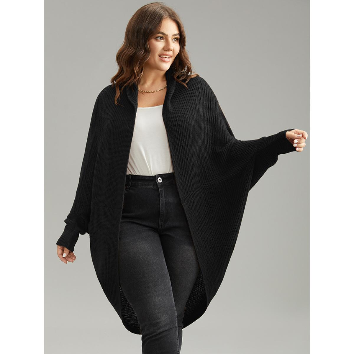 Plus Size Solid Dolman Sleeve Arc Hem Cardigan Burgundy Women Casual Loose Long Sleeve Dailywear Cardigans BloomChic 26/4X Product Image