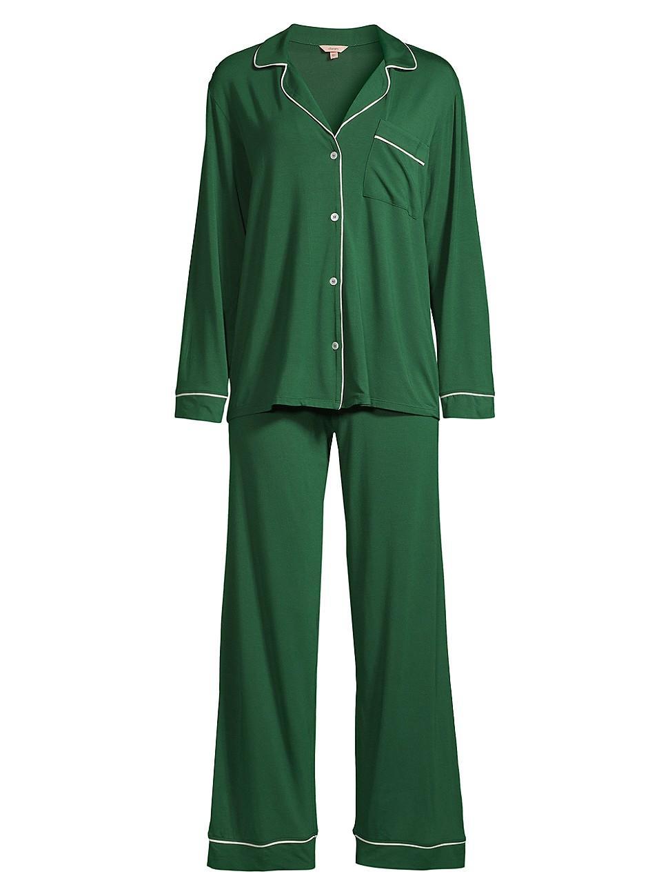 Eberjey Gisele Long Pj Set Forest Green/Ivory XS Product Image