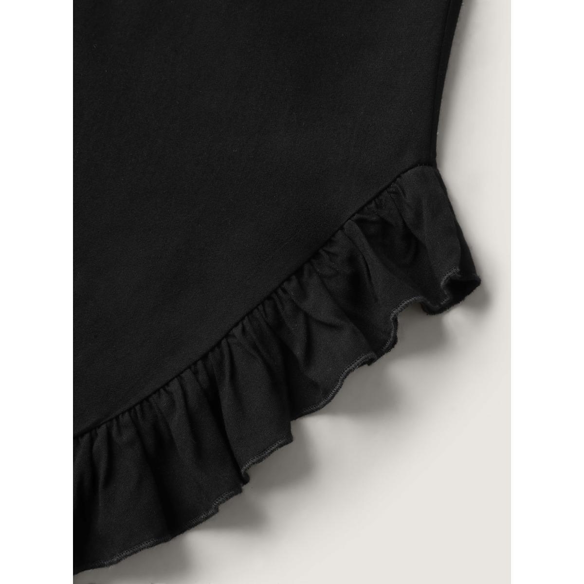 Plus Size Ruffled Curvy Hem Wide-Leg Pants Women Black Resort Wide Leg Mid Rise Vacation Pants BloomChic 26/4X Product Image