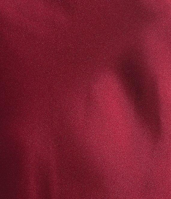 Morgan & Co. Satin Y-Neck Halter Ruffle Dress Product Image