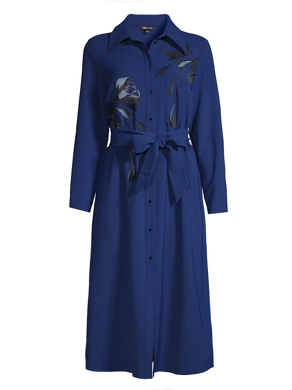 Womens Floral Embroidered Tie-Waist Shirtdress Product Image