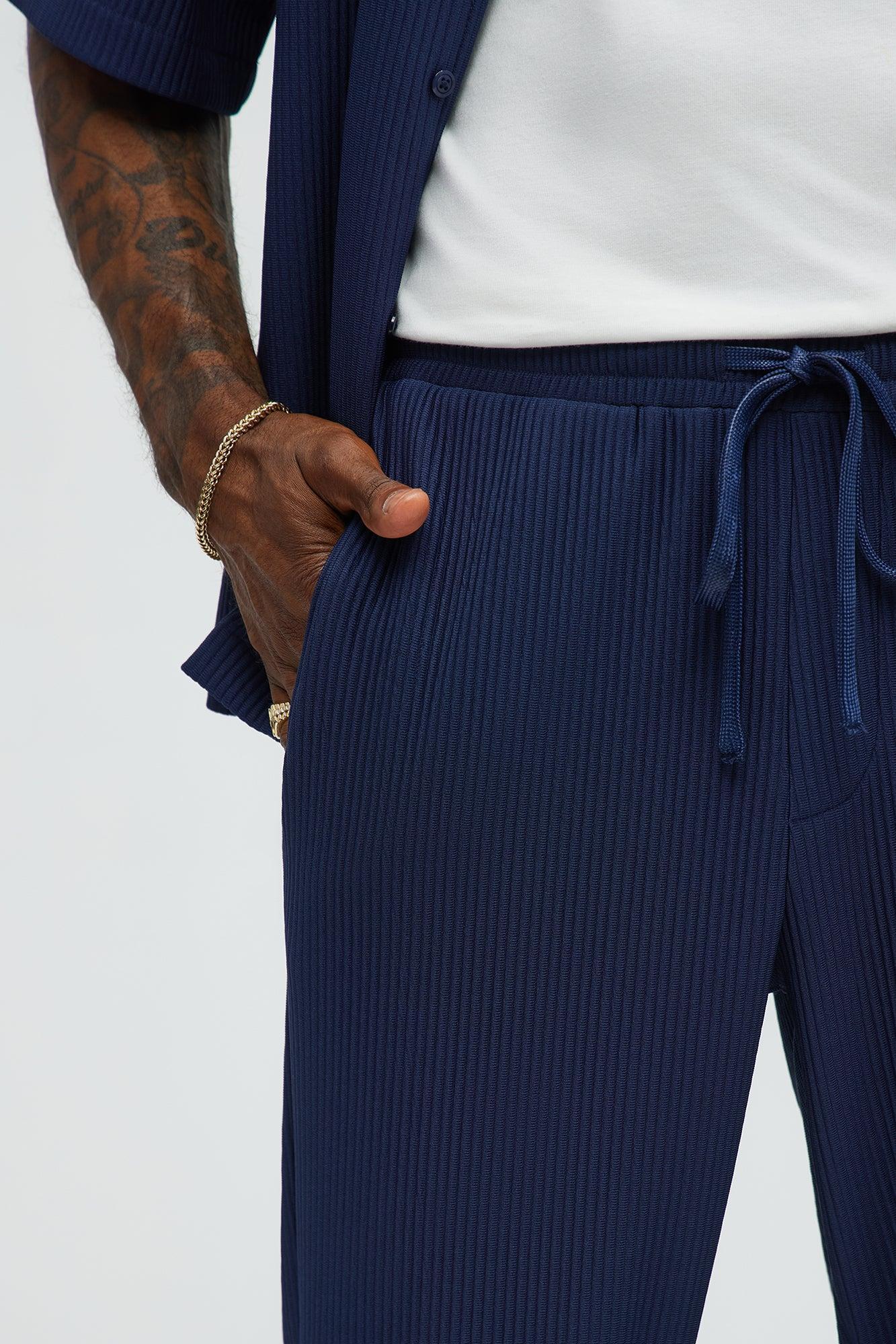 Show Up Slim Slit Pants - Navy Product Image