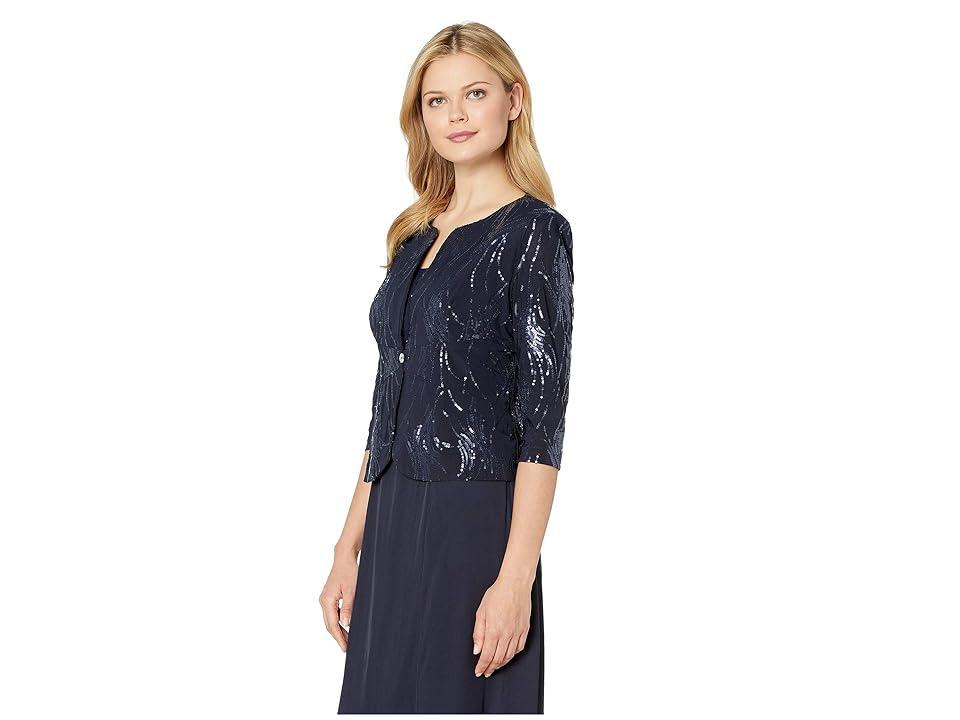 Alex Evenings Square Neck 34 Sleeve Sequin Waves 2-Piece Midi Jacket Dress Product Image