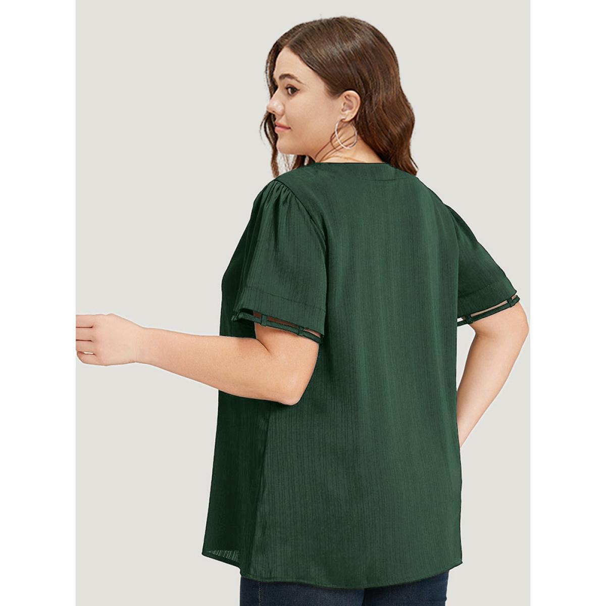 Plus Size DarkGreen Plain Cut Out V Neck Blouse Women Office Short sleeve V-neck Work Blouses BloomChic 26/4X Product Image