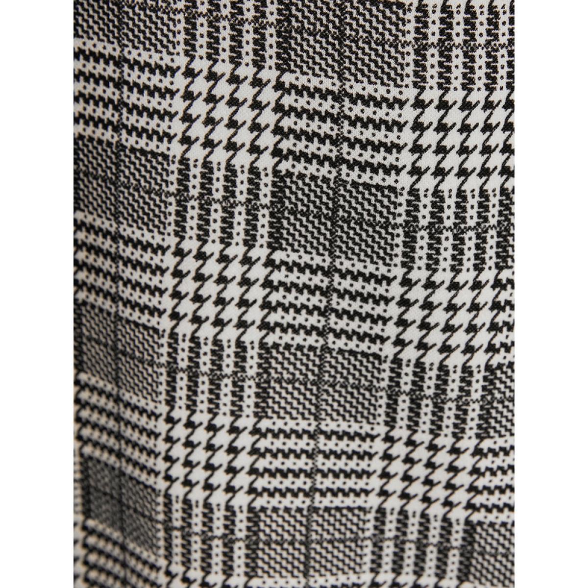 Plus Size Houndstooth Flap Pocket Open Front Coat Women Black Office Ladies Work Winter Coats BloomChic 10/M Product Image