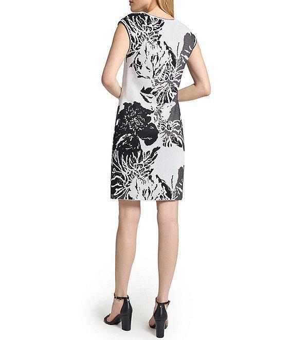 Ming Wang Floral Jacquard Knit Round Neck Sleeveless Dress Product Image