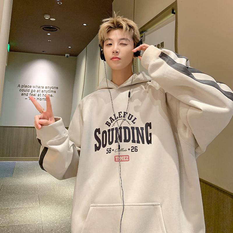 Crewneck Striped Lettering Oversized Hoodie Product Image