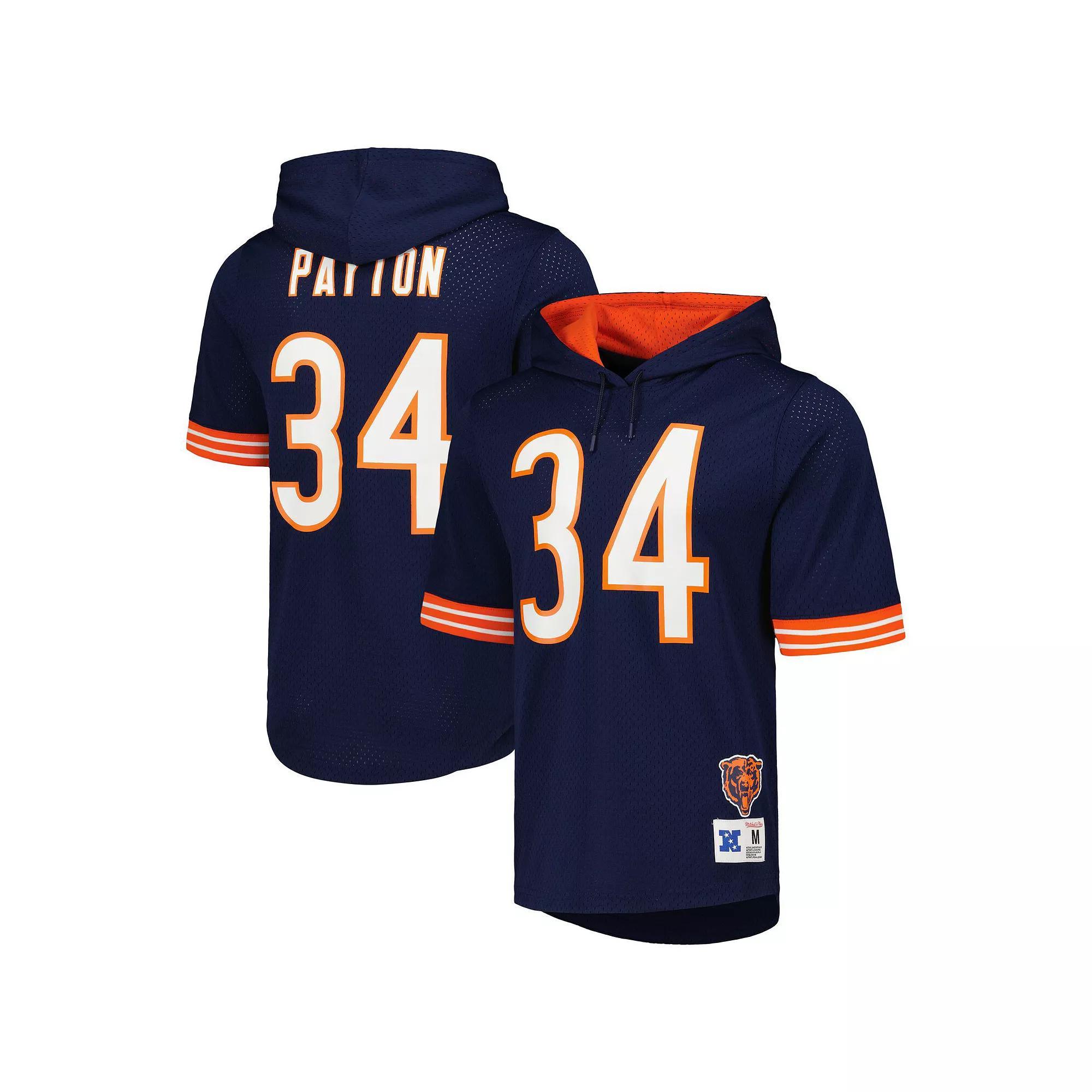 Men's Mitchell & Ness Walter Payton Navy Chicago Bears Retired Player Name & Number Mesh Hoodie T-Shirt, Size: Large, Blue Product Image