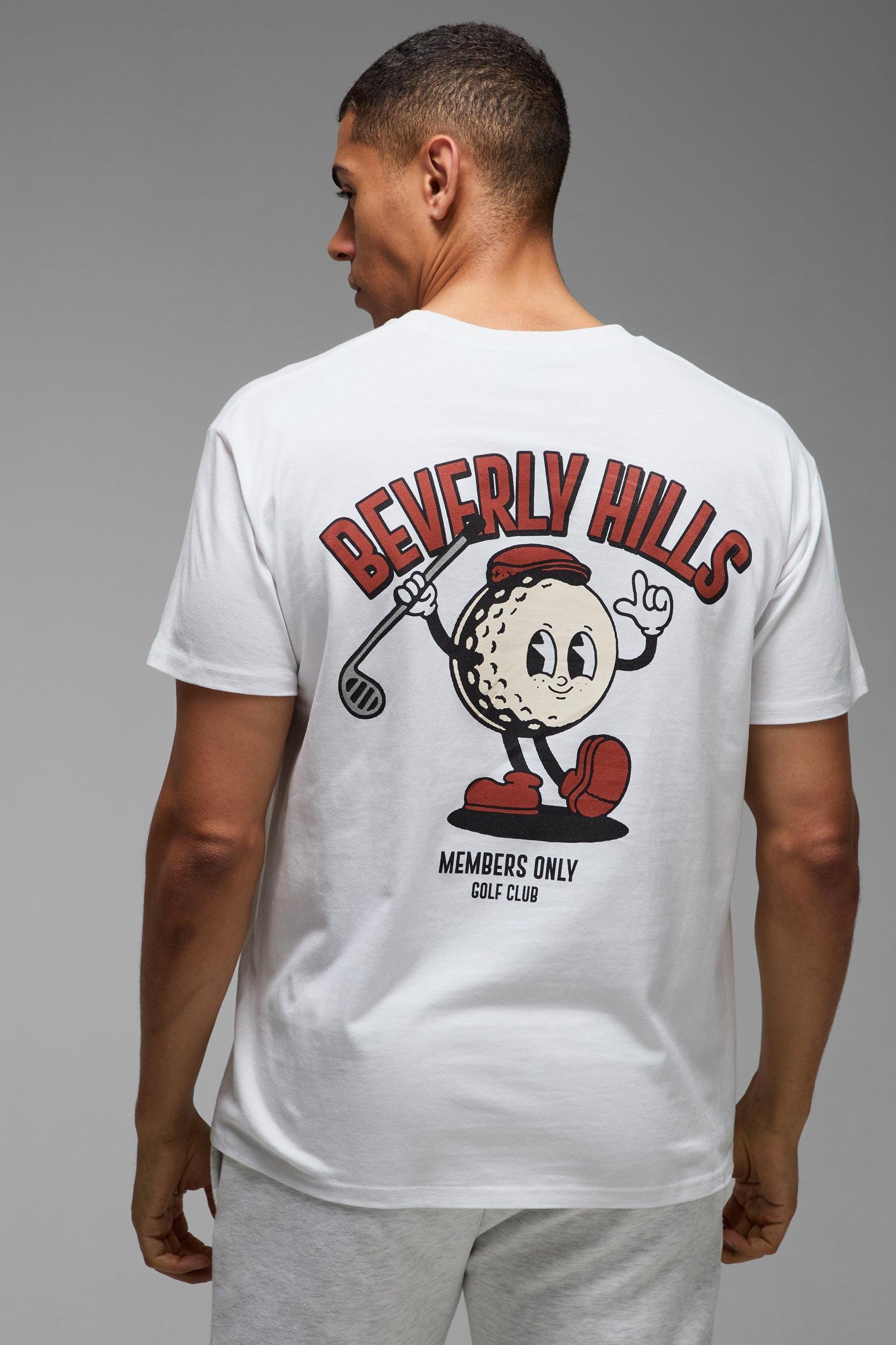 Mens Oversized Beverley Hills Golf Cartoon Graphic T-Shirt - White Product Image