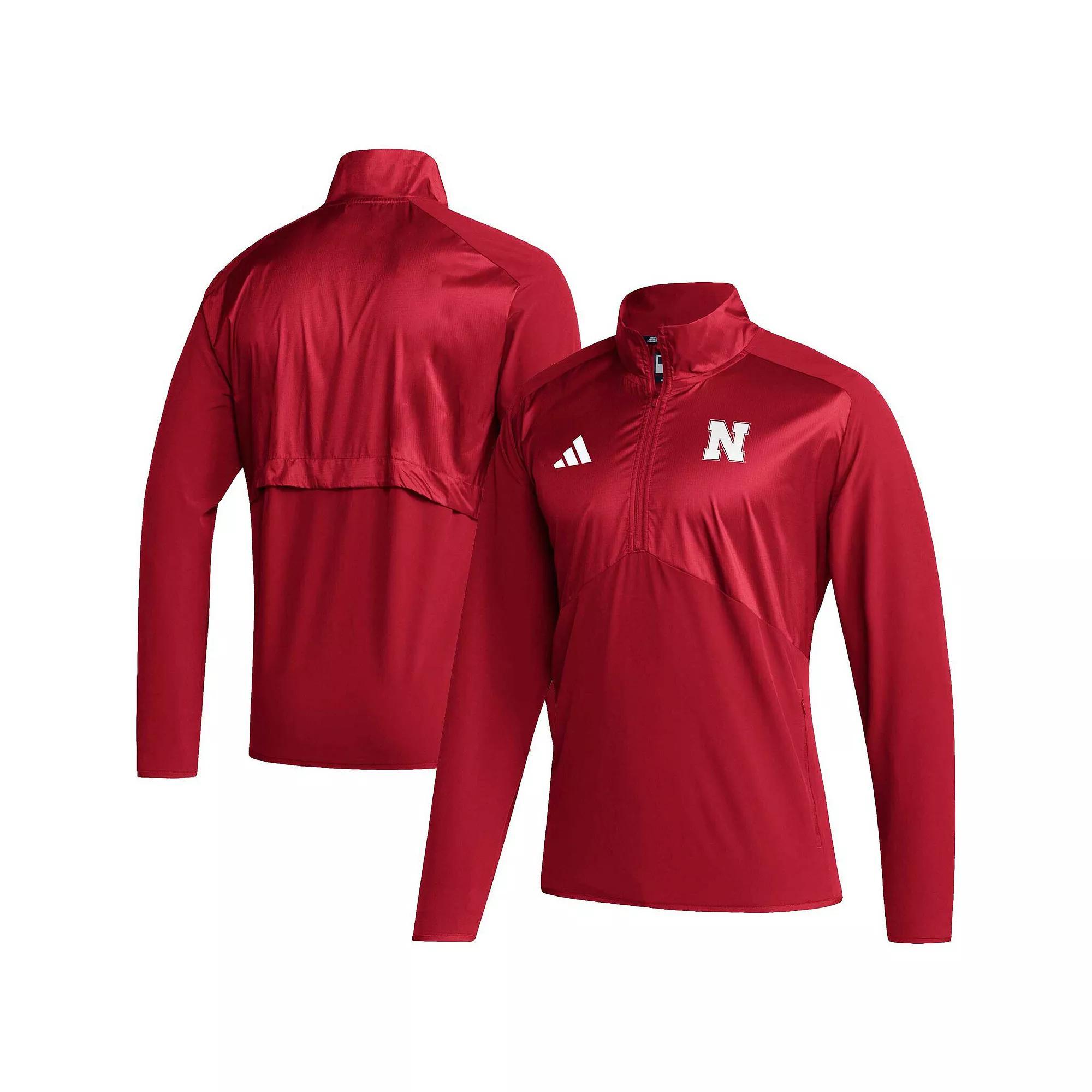 Men's adidas Scarlet Nebraska Huskers Sideline AEROREADY Raglan Sleeve Quarter-Zip Jacket, Size: Large, Red Product Image