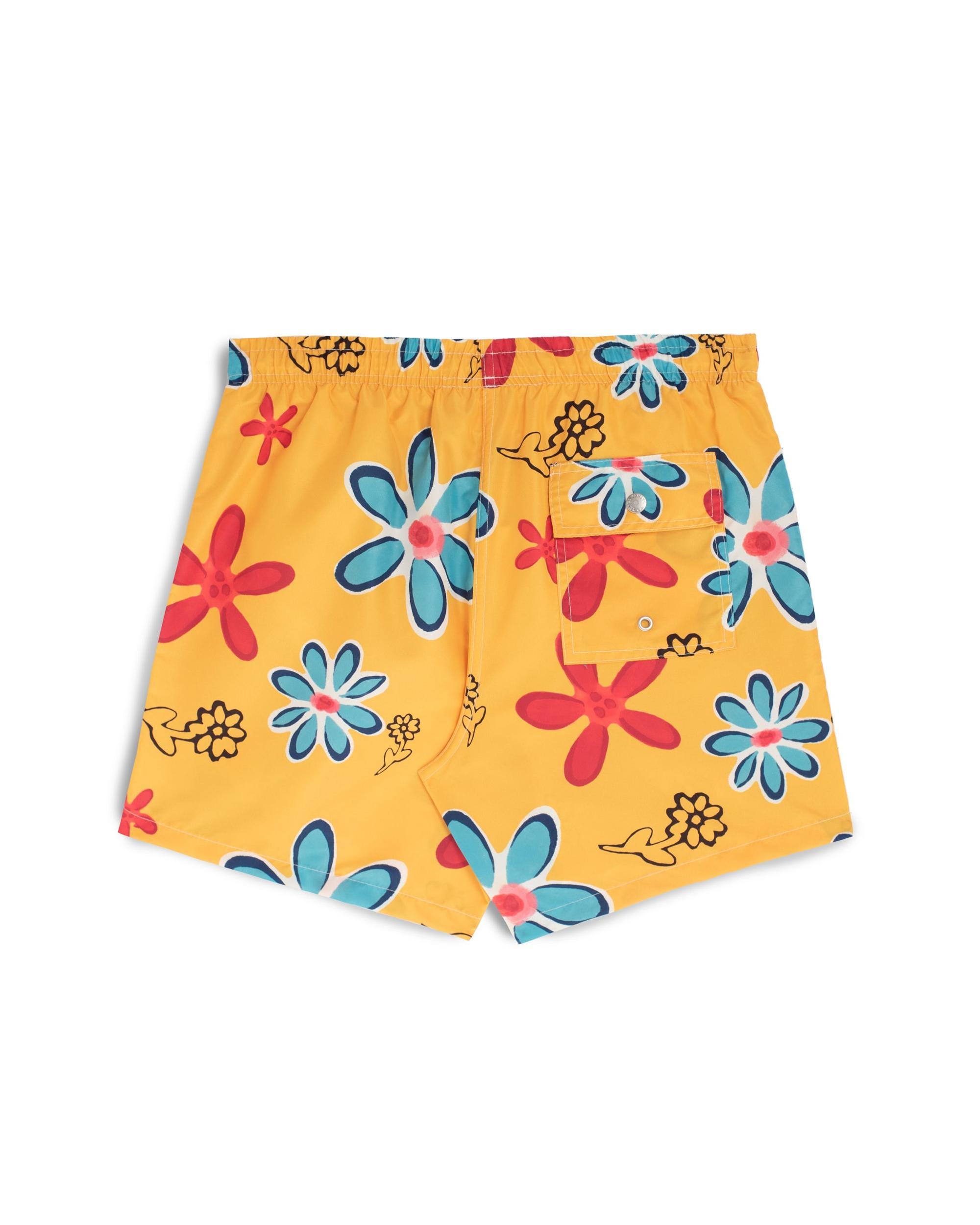 Gold Perennial Floral Print Swim Trunk Product Image