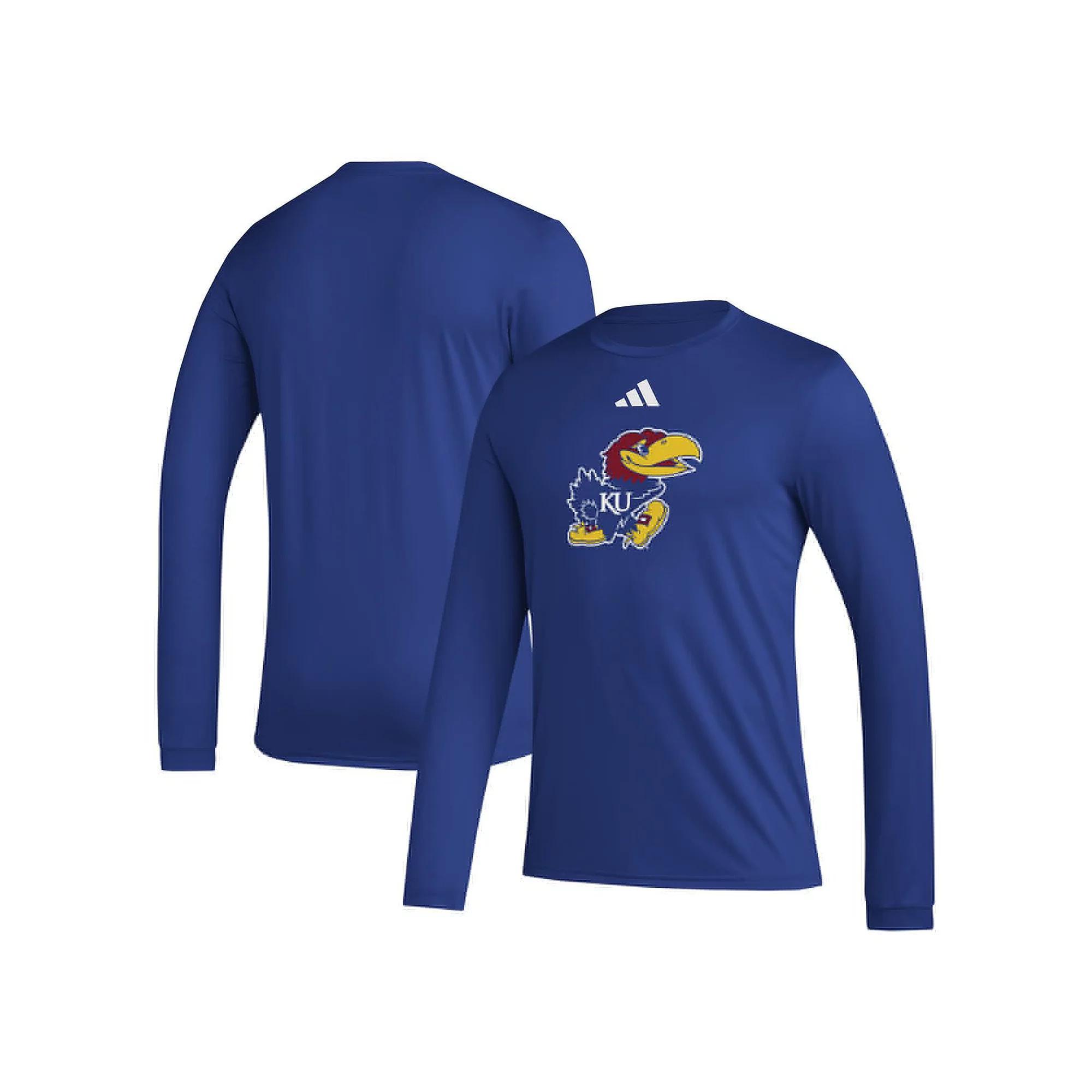 Men's adidas Royal Kansas Jayhawks Primary Locker Logo Pre-Game Long Sleeve T-Shirt, Size: Large, Blue Product Image