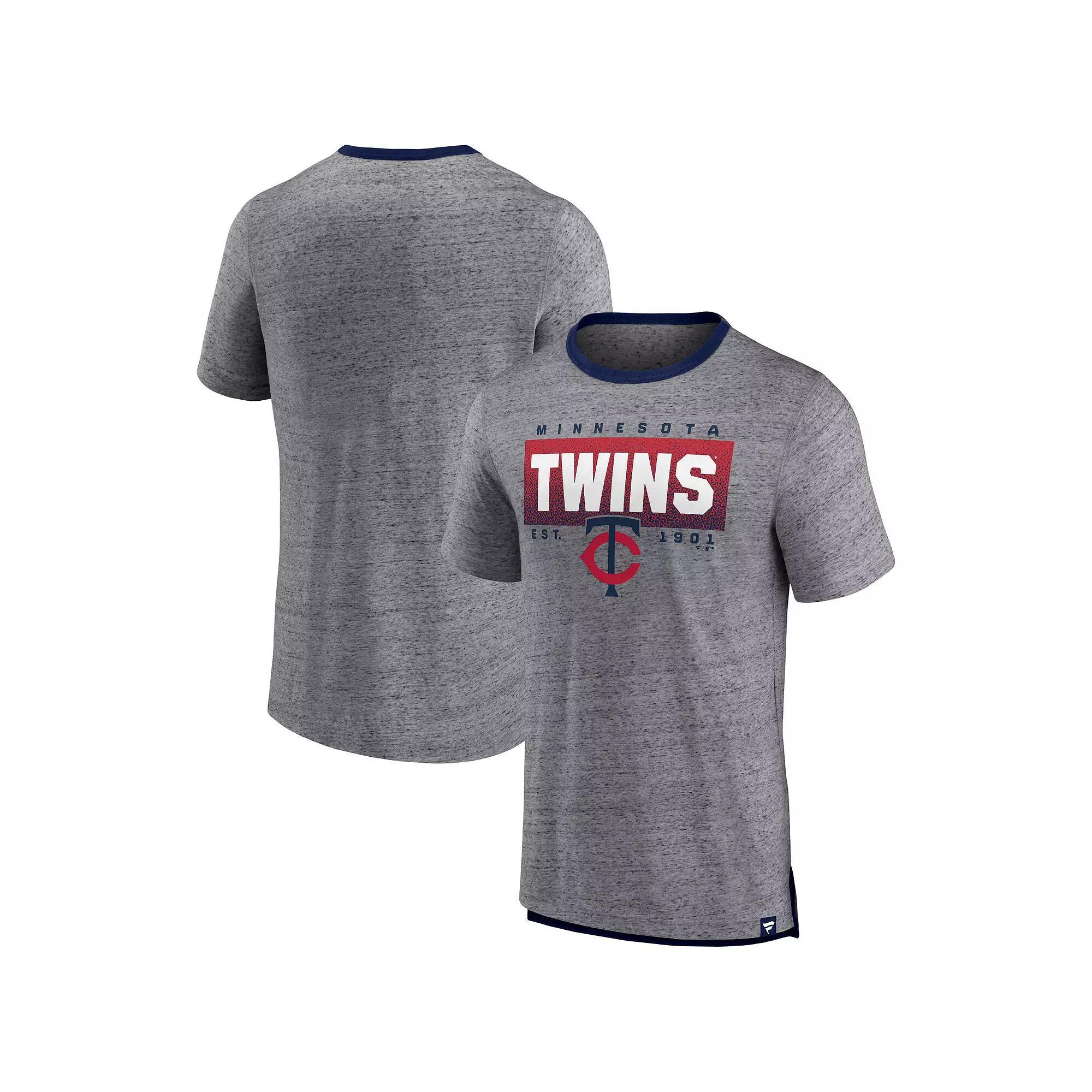 Men's Fanatics Branded Heathered Gray Minnesota Twins Iconic Team Element Speckled Ringer T-Shirt, Size: Medium, Grey Product Image