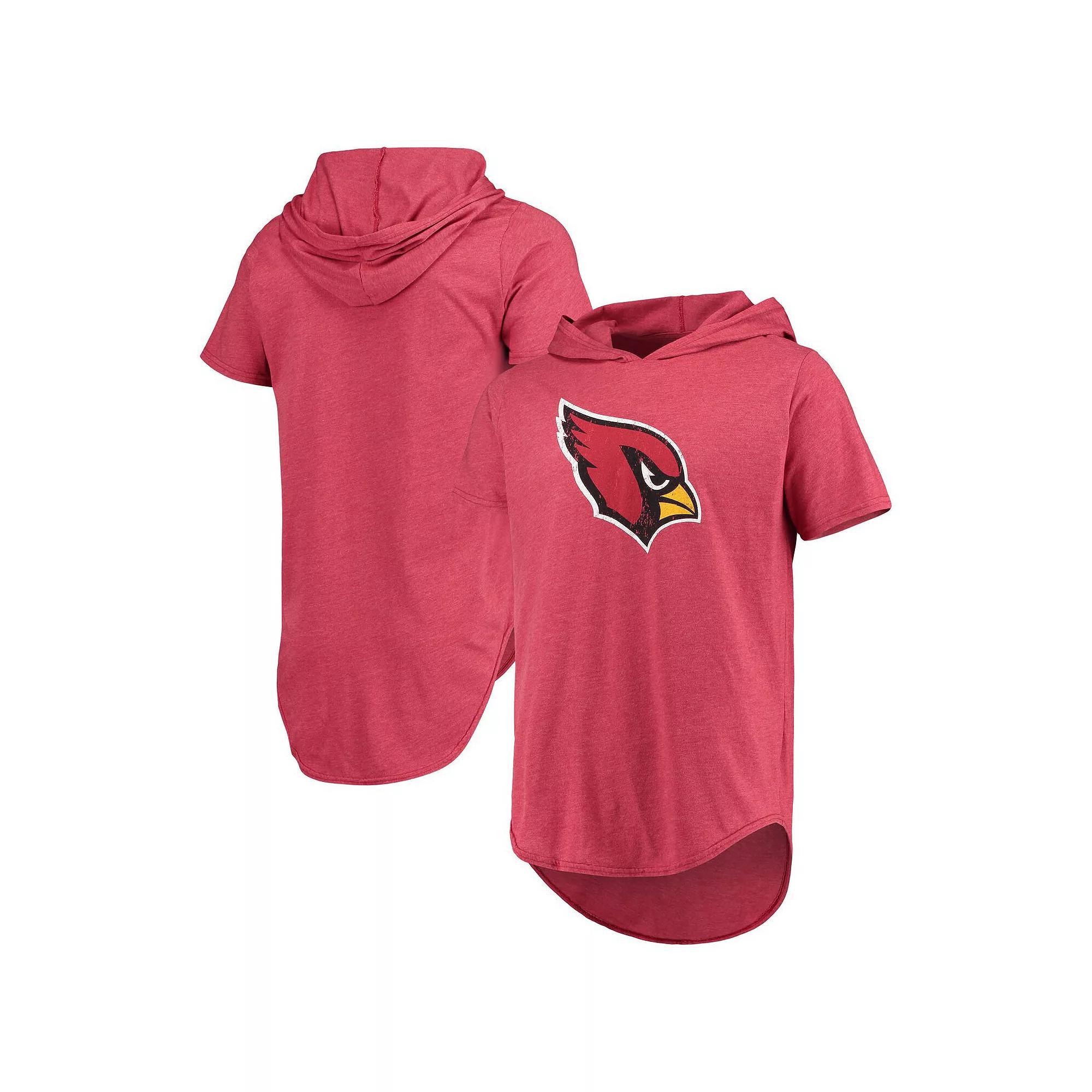 Men's Majestic Threads Cardinal Arizona Cardinals Primary Logo Tri-Blend Hoodie T-Shirt, Size: Small, Red Product Image