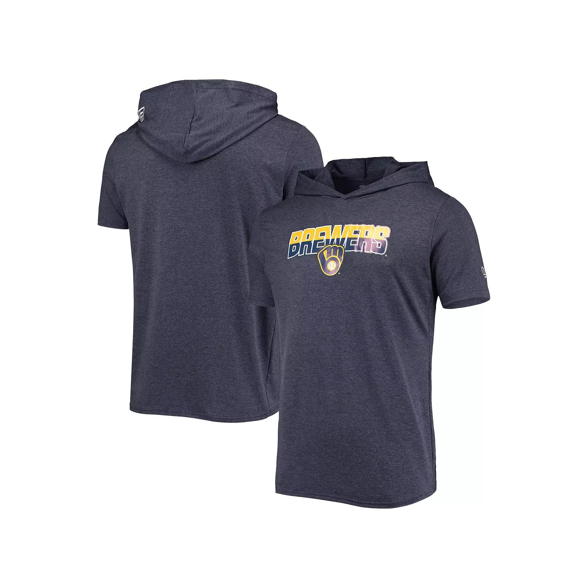 Men's New Era Heathered Navy Milwaukee Brewers Hoodie T-Shirt, Size: Large, Blue Product Image