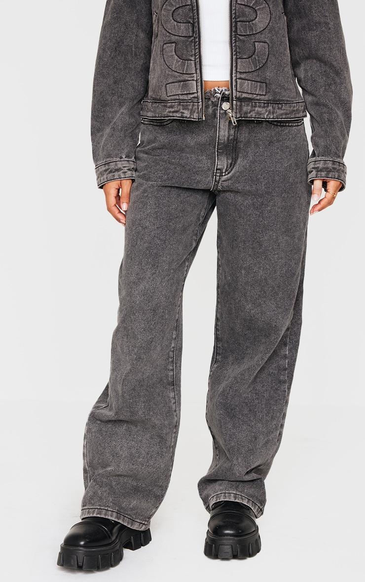 Petite Washed Black Iconic Embossed Denim Jeans Product Image