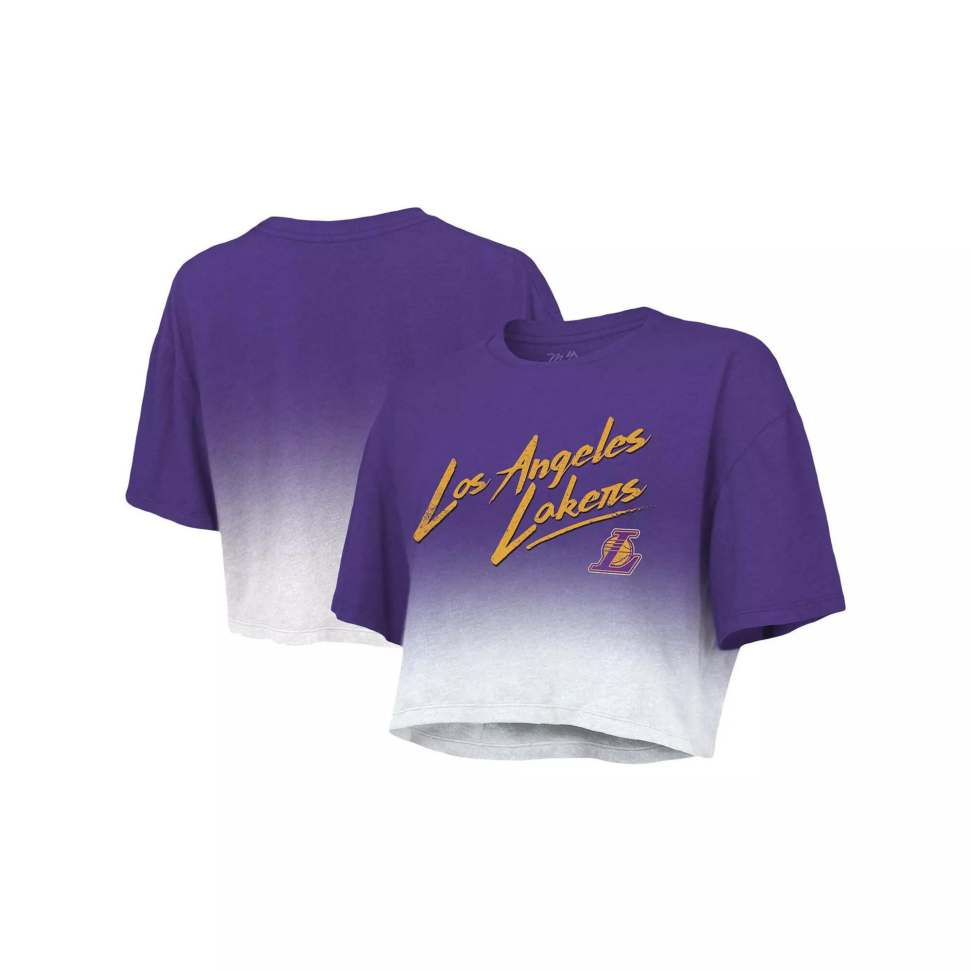 Womens Majestic Threads /White Los Angeles Lakers Dirty Dribble Tri-Blend Cropped T-Shirt Product Image