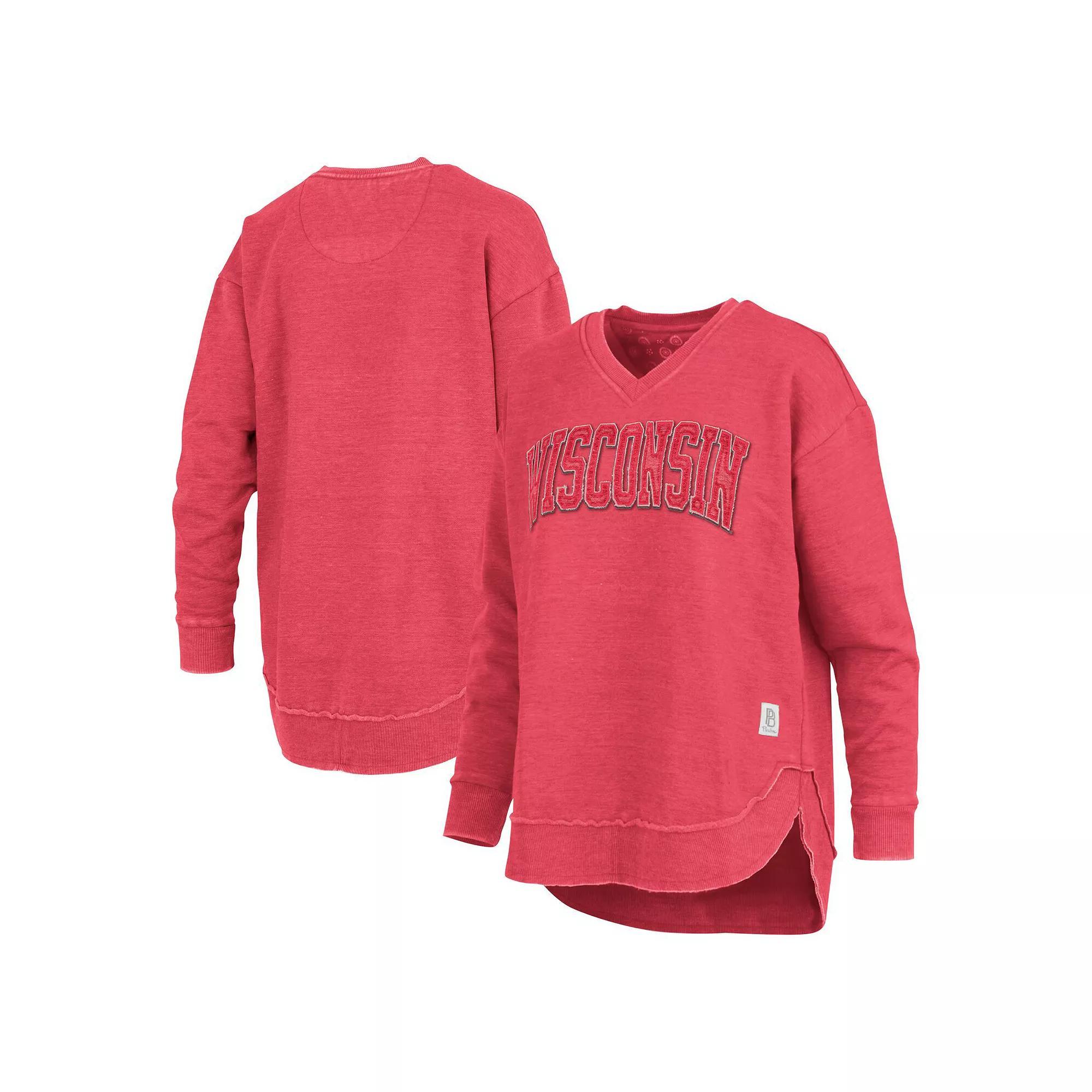 Women's Pressbox  Red Wisconsin Badgers Westin Poncho V-Neck Pullover Sweatshirt, Size: Small Product Image