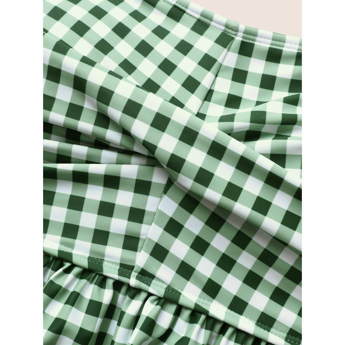 Plus Size Gingham Twist Front Adjustable Straps Swim Top Women's Swimwear Truegreen Beach Twist High stretch Bodycon Heart neckline Curve Swim Tops BloomChic 10/M Product Image