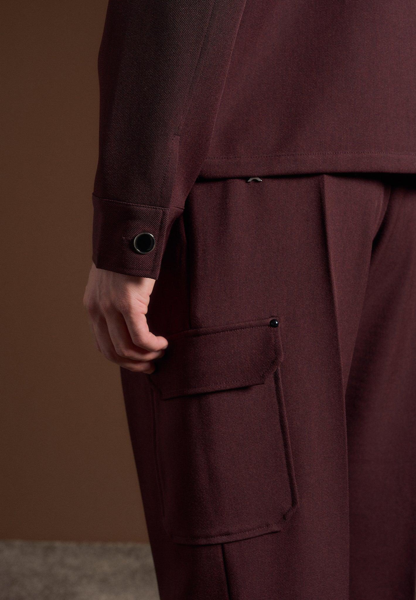 Relaxed Fit Twill Pocket Trousers - Wine Red Male Product Image