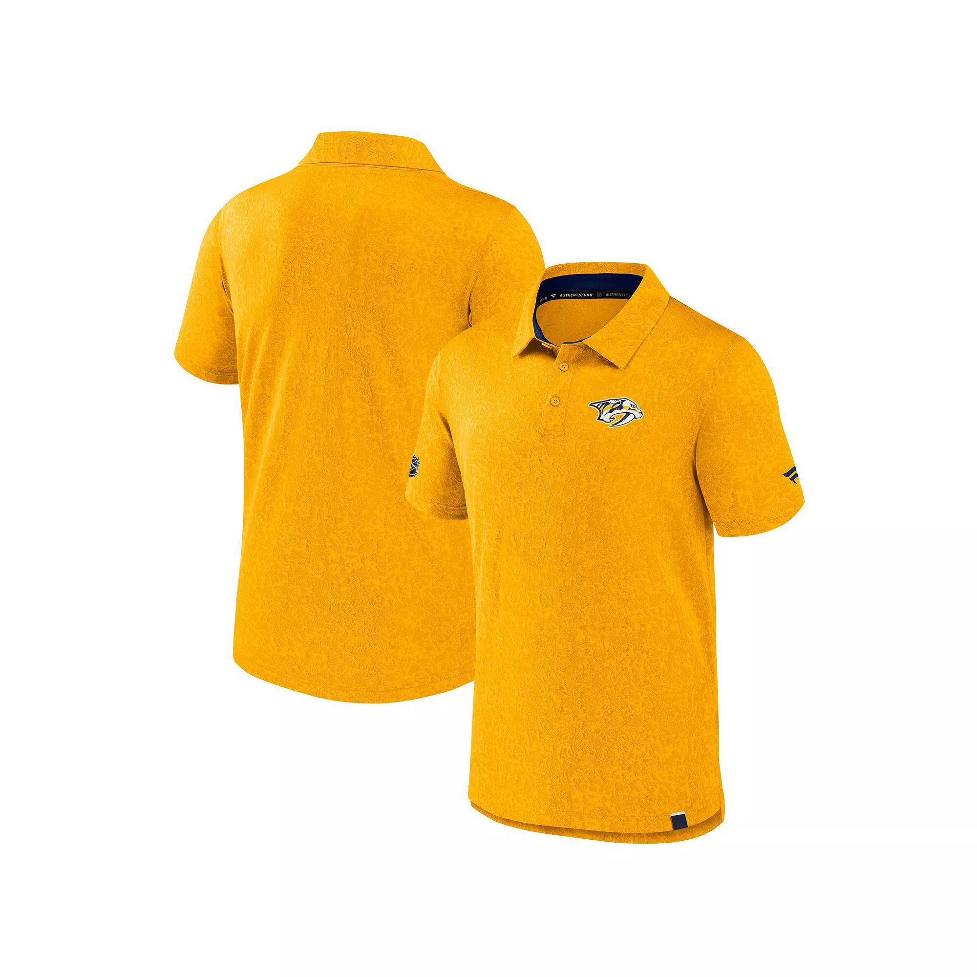 Men's Fanatics  Gold Nashville Predators Authentic Pro Jacquard Polo, Size: Large, Pdt Gold Product Image
