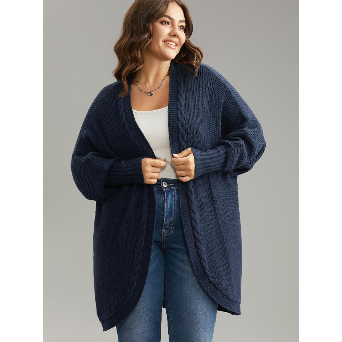 Plus Size Supersoft Essentials Batwing Sleeve Cable Knit Cardigan Indigo Women Casual Loose Long Sleeve Dailywear Cardigans BloomChic 26/4X Product Image