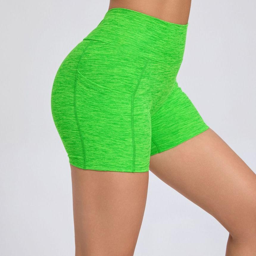 High Waist Melange Ruched Yoga Shorts Product Image