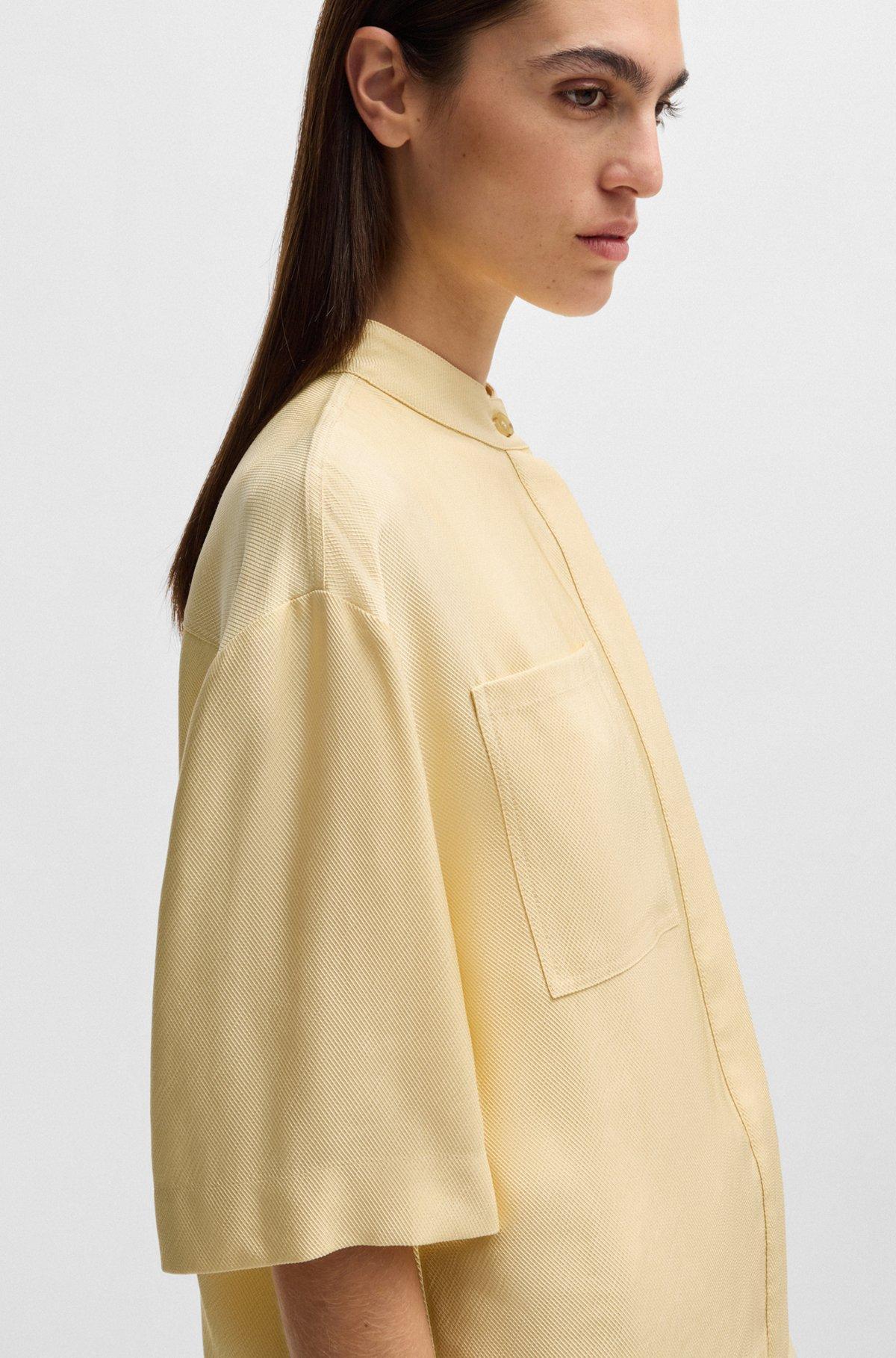 BOSS - Relaxed-fit blouse in soft twill with stand collar - Light Beige Product Image