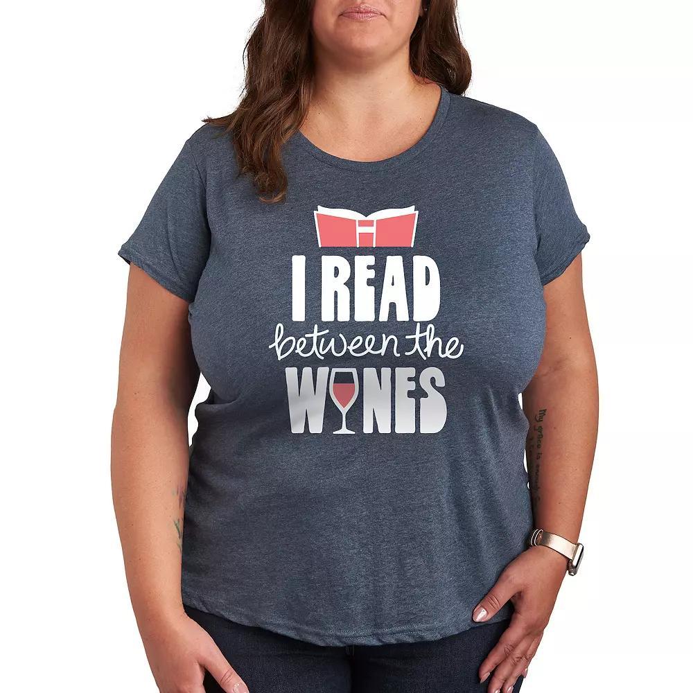 Plus I Read Between The Wines Graphic Tee, Womens Grey Blue Product Image