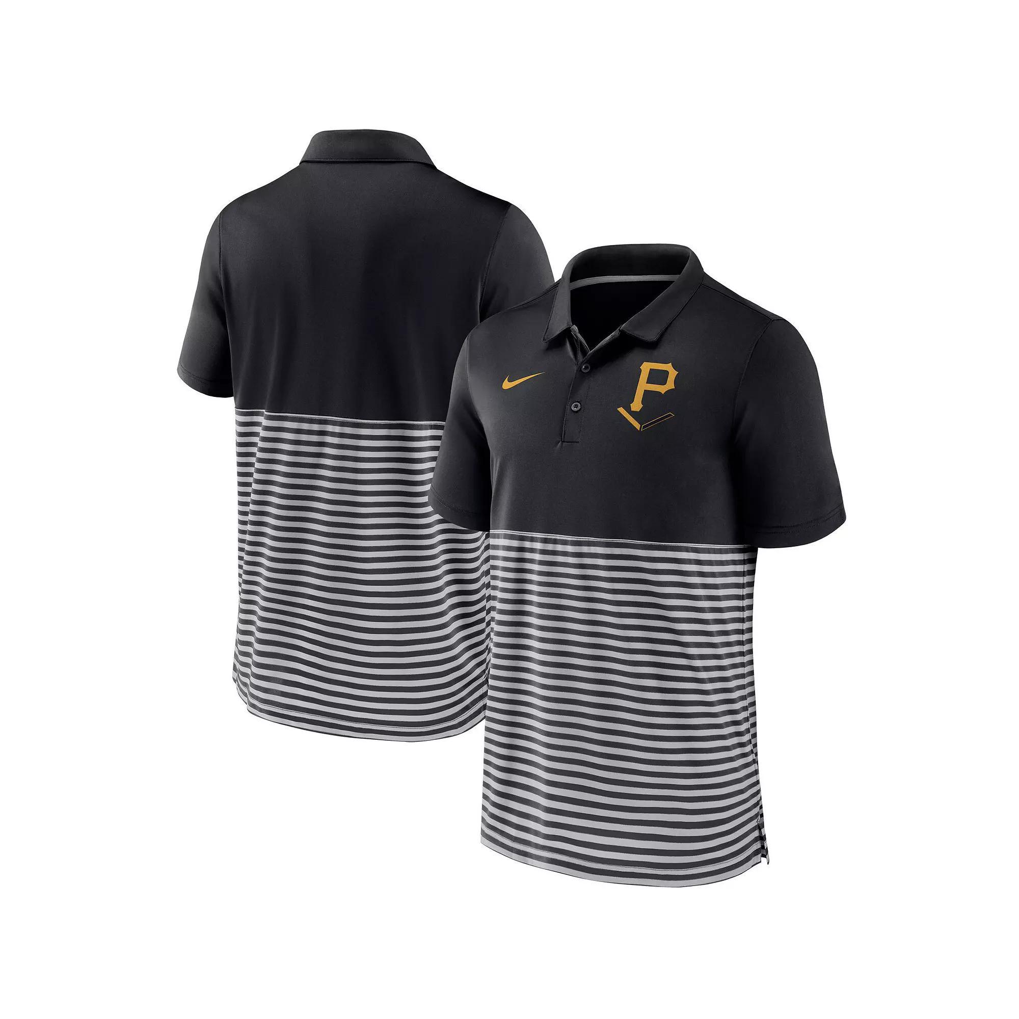 Men's Nike Black/Gray Pittsburgh Pirates Home Plate Striped Polo, Size: XL Product Image