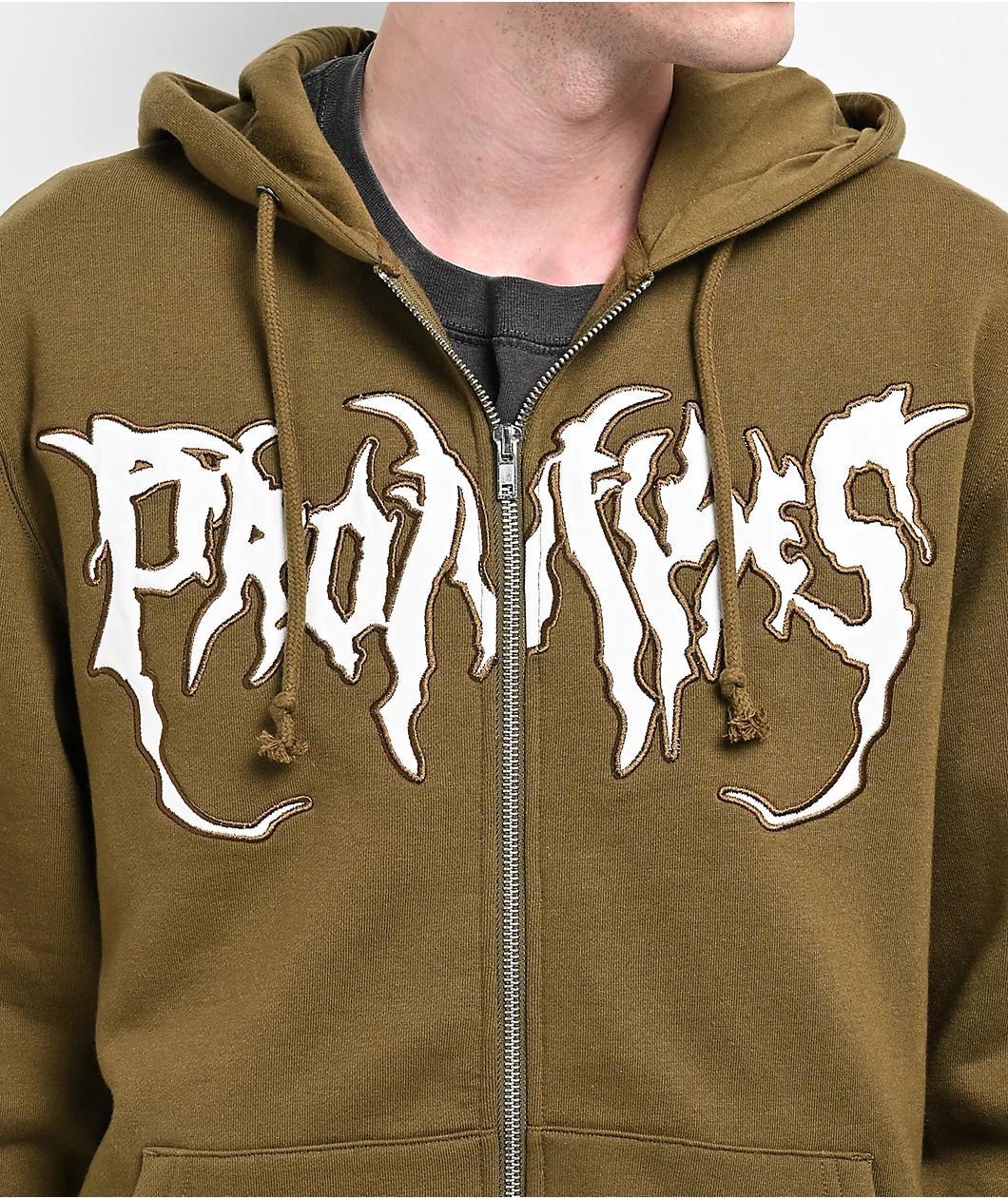 Broken Promises Graveyard Applique Green Zip Hoodie Product Image