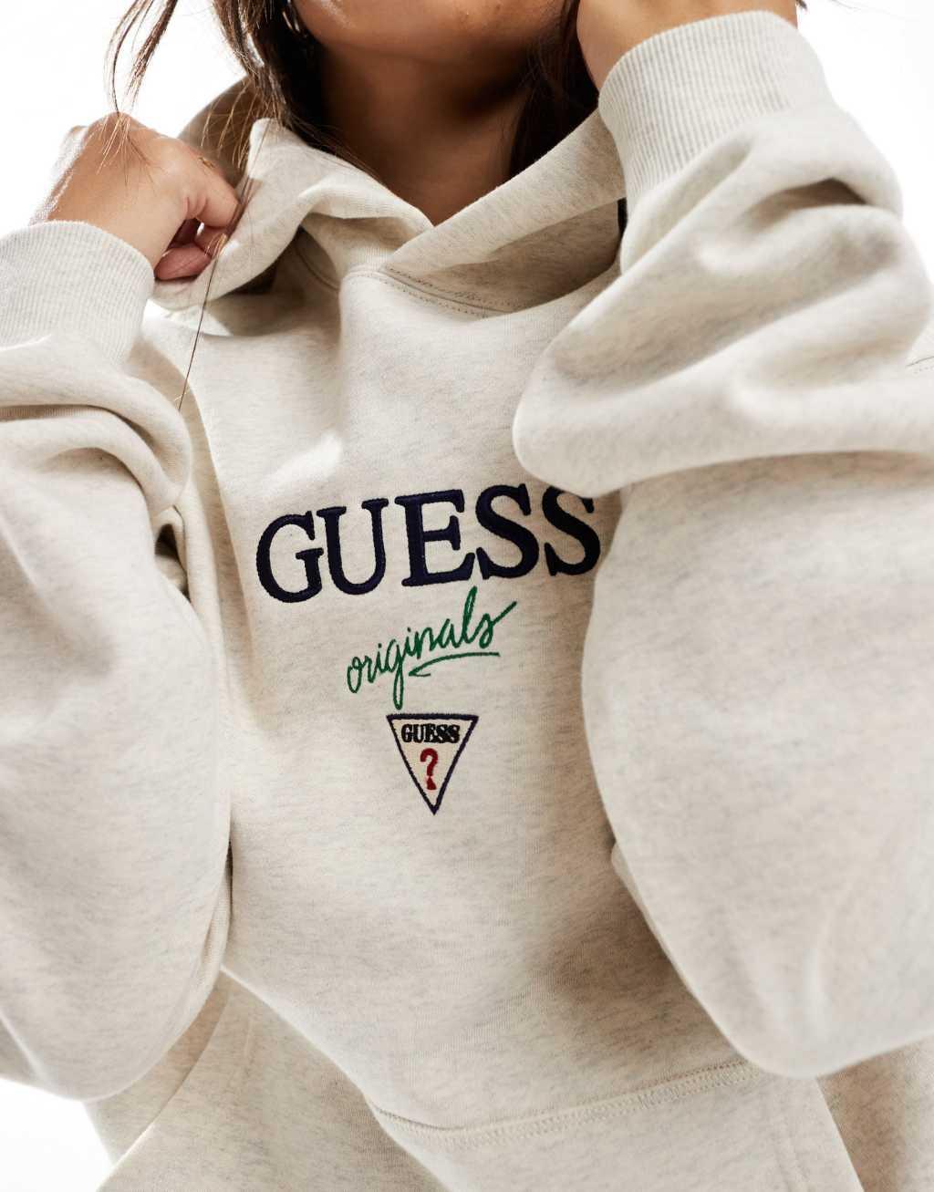 Guess Originals heather baker logo hoodie in gray Product Image