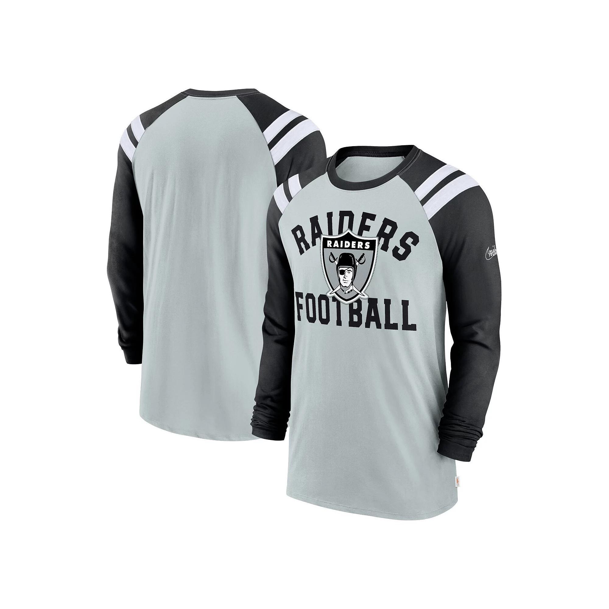 Men's Nike Silver/Black Las Vegas Raiders Classic Arc Raglan Tri-Blend Long Sleeve T-Shirt, Size: Large, Lvr Silver Product Image
