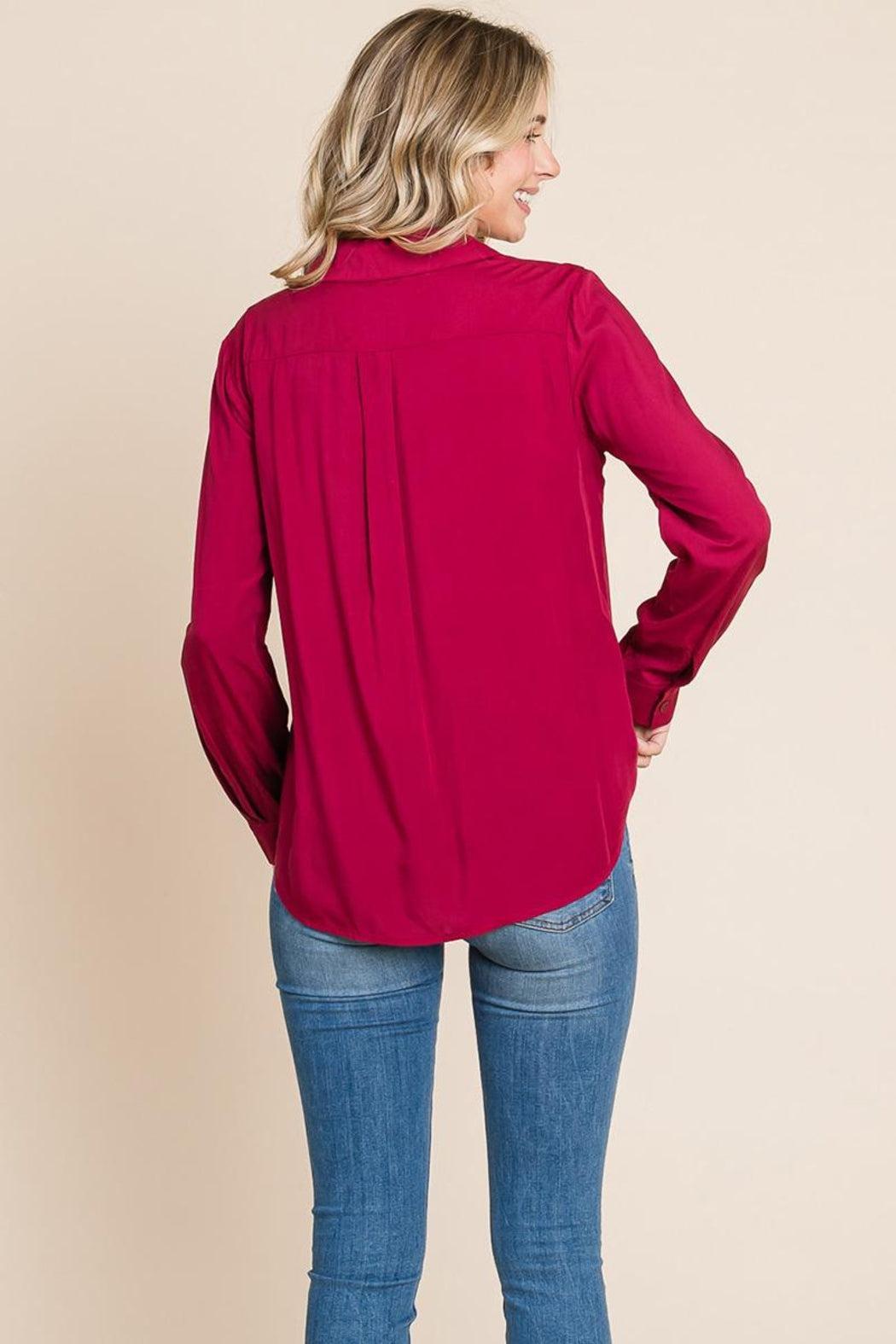 V Neck Front Zip Up Long Sleeve Top Product Image