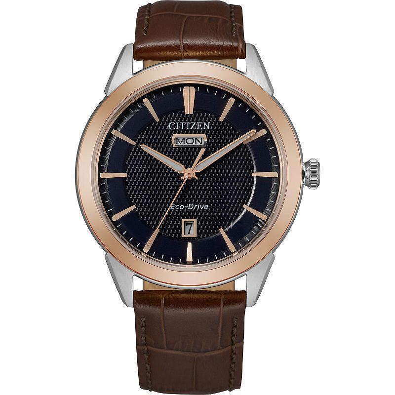 Citizen Eco-Drive Mens Day/Date Blue Dial Watch Brown Product Image