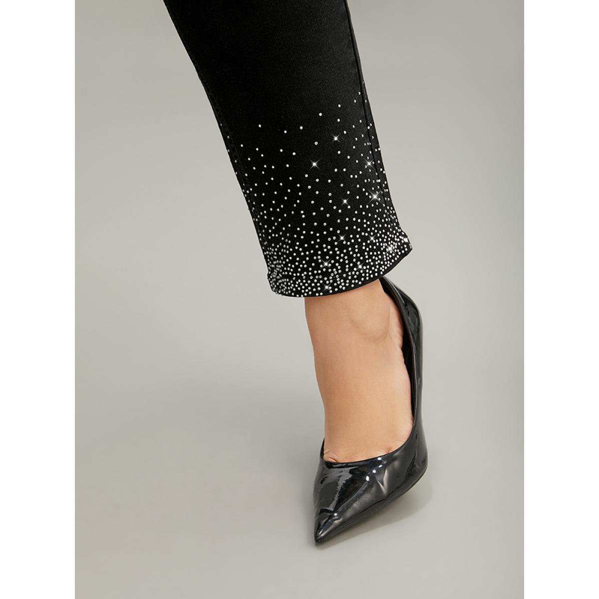 Plus Size Rhinestone Detail Black Wash Jeans Women DimGray Casual Plain Rhinestone detailing High stretch Pocket Jeans BloomChic 14/1X Product Image