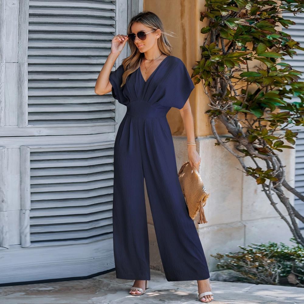 Women's Breezy Crinkled Chiffon Surplice Neckline Wide Leg Jumpsuit -Cupshe Product Image