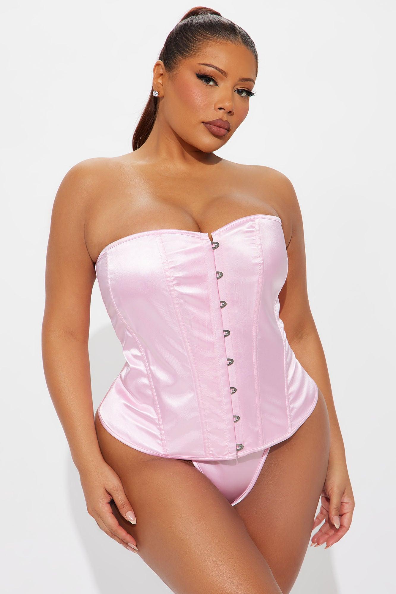 Hot For You Satin 2 Piece Corset Set - Pink Product Image