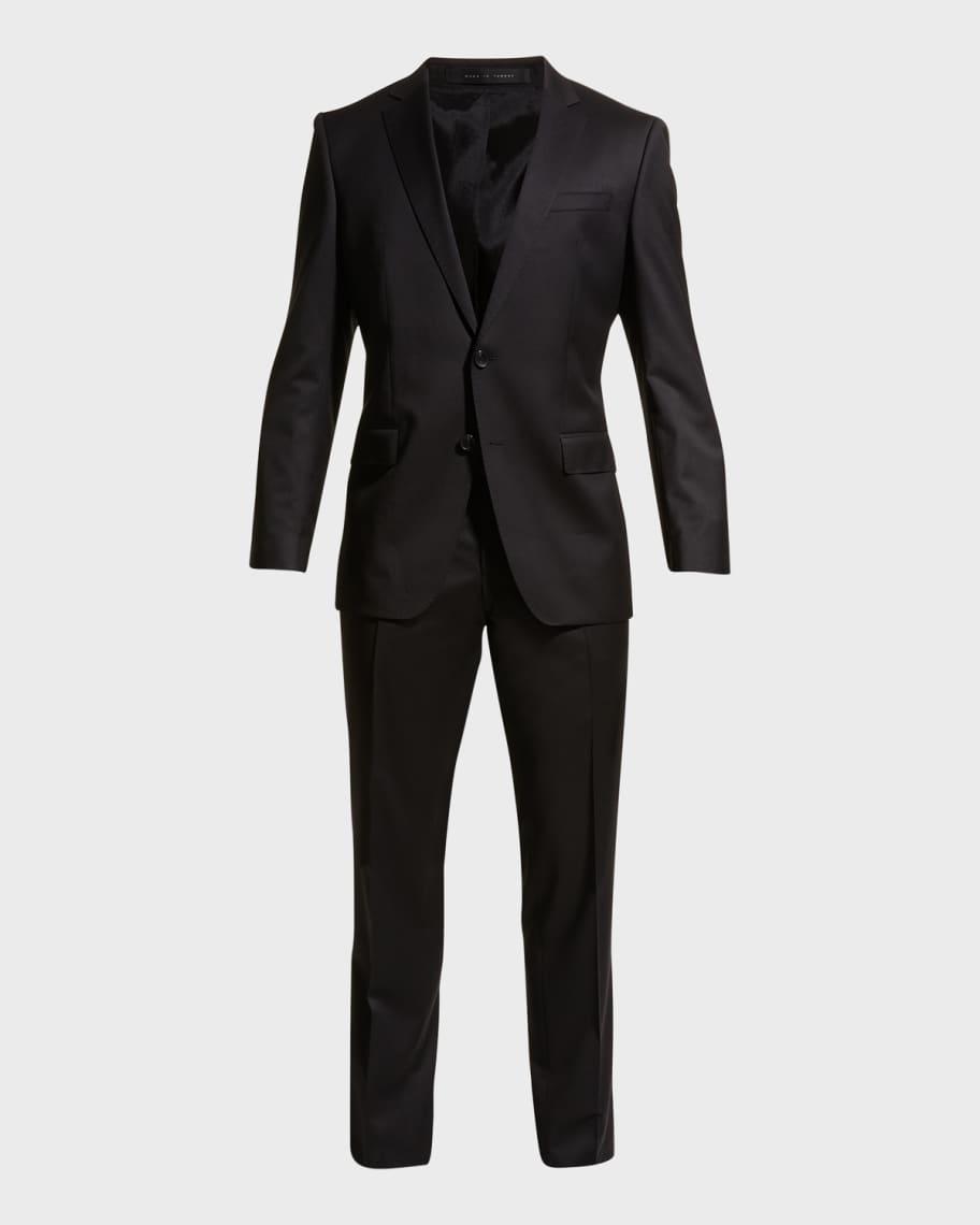 Mens Stretch-Wool Basic Two-Piece Slim Fit Suit, Black Product Image