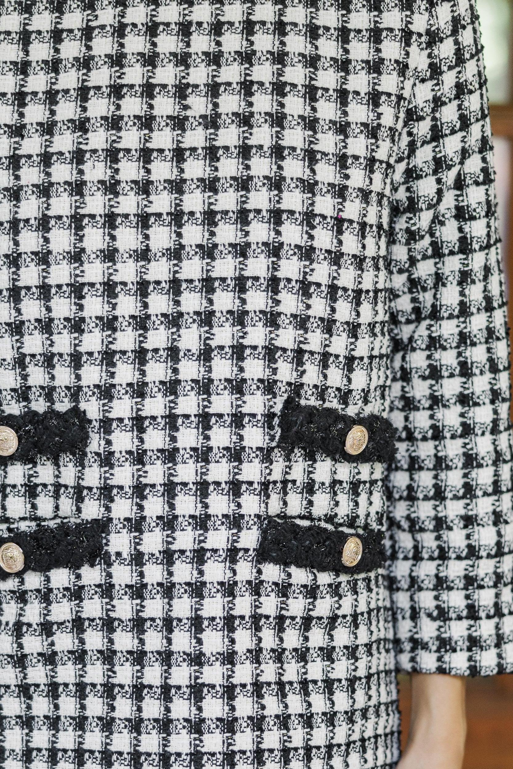 Ask You Out Black Houndstooth Tweed 3/4 Sleeve Dress Female Product Image