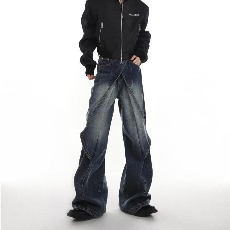 Deconstructed Paneled Flared Wide-Leg Jeans Product Image