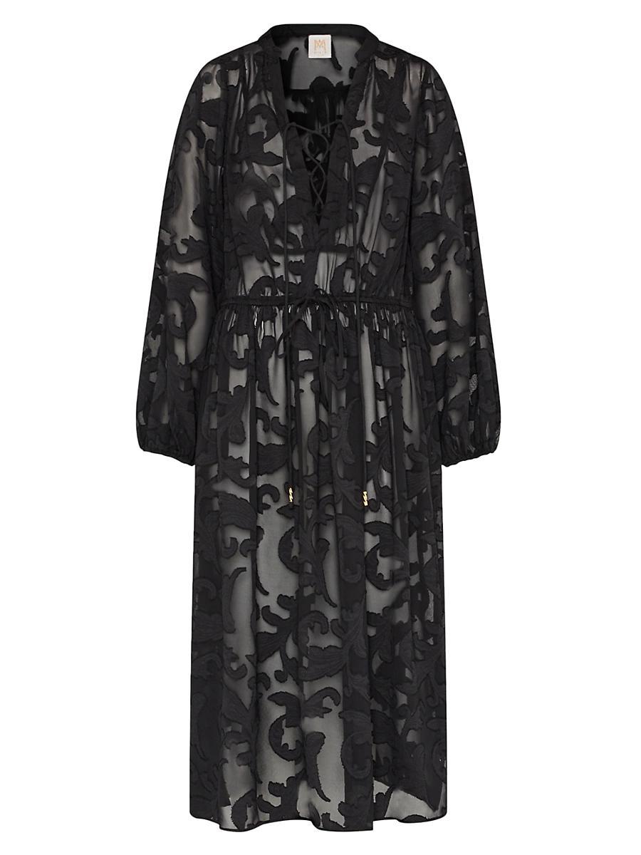 Womens Scroll Burnout Tie-Waist Maxi-Dress Product Image